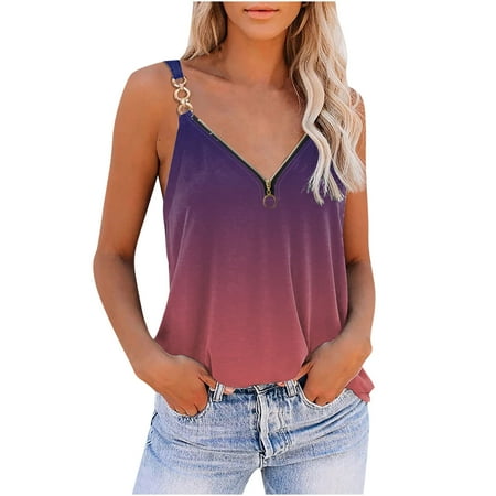 Usmixi Tank Tops Gradient Print V-Neck Sleeveless T Shirts for Women Summer Metal Strap Loose Fit Zipper Camisole Blouses Purple S
Usmixi Tank Tops Gradient Print V-Neck Sleeveless T Shirts for Women Summer Metal Strap Loose Fit Zipper Camisole Blouses Purple S