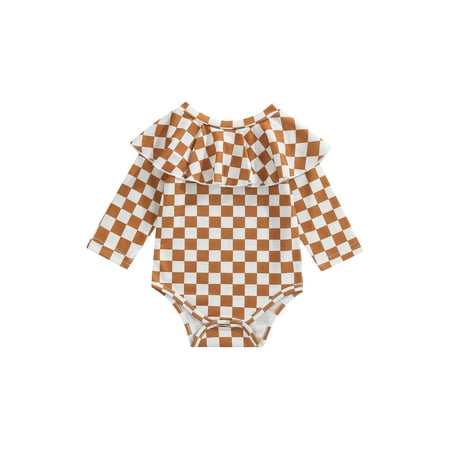 

Binpure Baby Boys Girls Spring Romper Long Sleeve Checkerboard Grid Flounce Layer O-Neck Romper Toddler Snap Crotch Triangle Jumpsuit