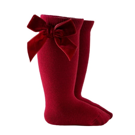 Wassery Baby Girls Thigh High Socks Long Stockings Knit School Socks with Bow