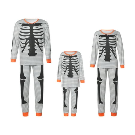 Spring hue Halloween Pajamas for Family Matching Skeleton Print O-Neck Long Sleeve Tops+ Trousers