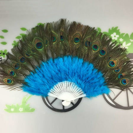 Wedding Showgirl Dance Elegant Large Feather Folding Hand Fan Decor Decal