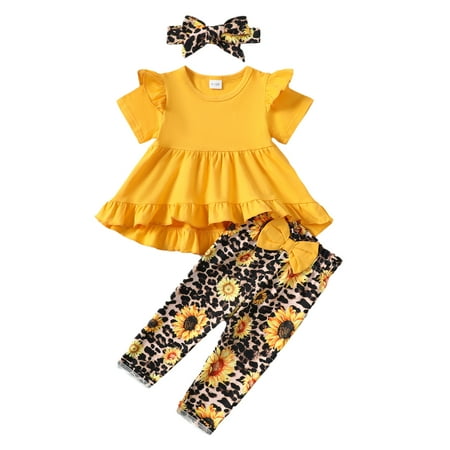 6 Months Baby Girls Outfits 12 Months Girls Pant Sets Infant Girls Short Sleeve Top Sunflower Print Pants Headband 3PCS Set Yellow 
6 Months Baby Girls Outfits 12 Months Girls Pant Sets Infant Girls Short Sleeve Top Sunflower Print Pants Headband 3PCS Set Yellow
