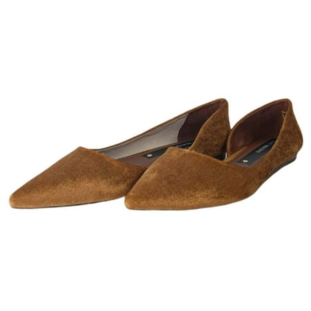 MATT BERNSON Women s Camel Crushed Velvet Mott Flats Yellow 6.5