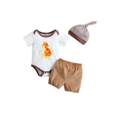 jaweiw Infant Girls Short Sleeve Romper + Shorts + Hat outfits Set Fox Print Elastic Waist Envelope Collar Clothing Size 0 6 9 12 18 M
jaweiw Infant Girls Short Sleeve Romper + Shorts + Hat outfits Set Fox Print Elastic Waist Envelope Collar Clothing Size 0 6 9 12 18 M