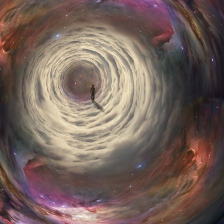 Man walking in cloudy space tunnel Poster Print by Bruce Rolff/Stocktrek Images