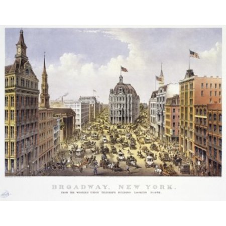 Broadway New York Currier & Ives (Active 1857-1907 American) Stretched Canvas - Currier & Ives (24 x 36)