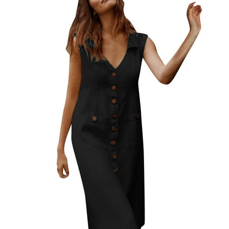 cllios Summer Dresses for Women Casual Solid With Buttons Sleeveless Mid Dresses for women 2023
cllios Summer Dresses for Women Casual Solid With Buttons Sleeveless Mid Dresses for women 2023