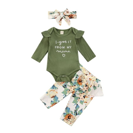 Suanret 3Pcs Kids Baby Girls Casual Outfit Letter Sleeve Romper Floral Print Ruffle Pants with Bow Headband Green 6-9 Months
Suanret 3Pcs Kids Baby Girls Casual Outfit Letter Sleeve Romper Floral Print Ruffle Pants with Bow Headband Green 6-9 Months