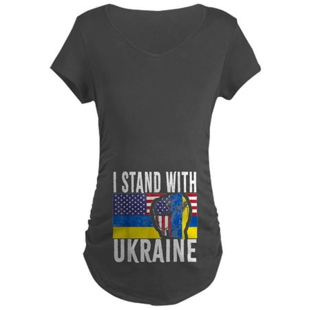 CafePress - I Stand With Ukraine Flag Americ Maternity T Shirt - Maternity Dark T-Shirt