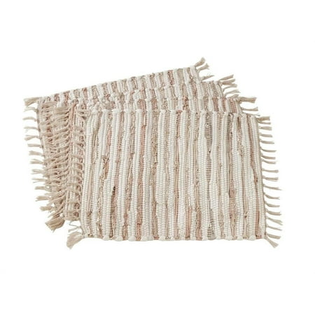 Foil Striped Cotton Leather Woven Chindi Tassel Table Placemats 14 x 20 Inch Set of 4 Silver
Foil Striped Cotton Leather Woven Chindi Tassel Table Placemats 14 x 20 Inch Set of 4 Silver