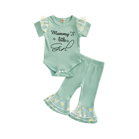 Suanret 2Pcs Infant Baby Girls Summer Jumpsuits Set Letter Short Sleeves Romper + Daisy Mesh Patchwork Flared Pants Green 6-9 Months
Suanret 2Pcs Infant Baby Girls Summer Jumpsuits Set Letter Short Sleeves Romper + Daisy Mesh Patchwork Flared Pants Green 6-9 Months