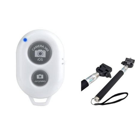 Insten White Wireless Bluetooth Shutter Remote+Selfie Stick Monopod Extendable Self-Portrait Handheld For Digital Camera