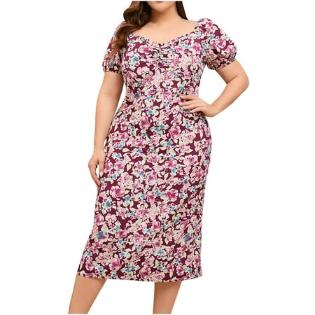 YanHoo Women s Plus Size Dresses Sexy V-neck Short Sleeve Casual Waist Dress Loose Holiday Beach Print Dress
YanHoo Women s Plus Size Dresses Sexy V-neck Short Sleeve Casual Waist Dress Loose Holiday Beach Print Dress