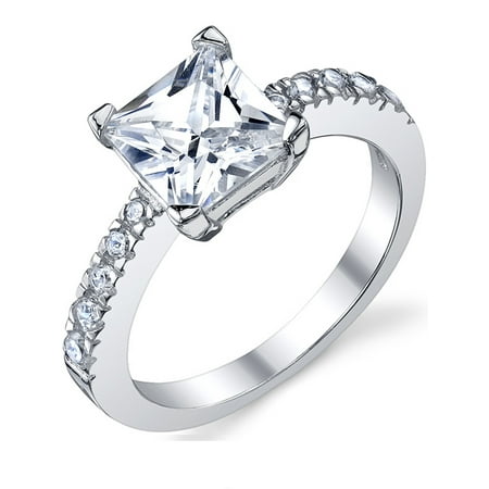 Women's 1.25 Carat Princess Cut Cubic Zirconia Sterling Silver 925 Engagement Wedding Ring Sizes