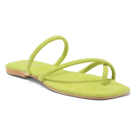 

Jeffrey Campbell Rania Green Suede Slip On Squared Open Toe Strappy Flat Sandal (Green Suede 8)