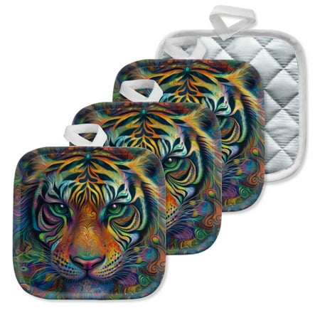 4Pcs Pot Holder for Kitchen Alluring Ornate - Faced Tiger Composition Square Heat Resistant Hotpads 8x8in Non Slip Dirt-Proof Kitchen Cook Oven Potholders Machine Washable 
4Pcs Pot Holder for Kitchen Alluring Ornate - Faced Tiger Composition Square Heat Resistant Hotpads 8x8in Non Slip Dirt-Proof Kitchen Cook Oven Potholders Machine Washable