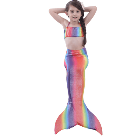 Wenchoice Rainbow Shinny Mermaid Tail 3 Pieces Swimming Suit M(3-4Y)
