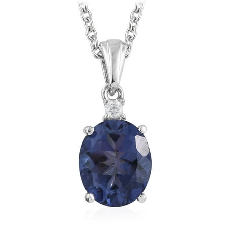 Blue Tanzanite Quartz White Topaz Solitaire Chain Pendant Necklace for Women Jewelry Gift 20 Cttw 3.5