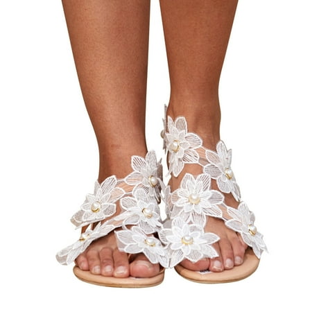 TOYFUNNY Summer Flat Open Toe Flower Cover Penetrating Large Size Womens Sandals