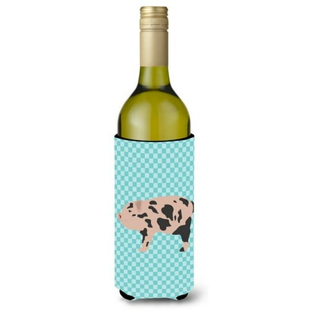 Mini Miniature Pig Blue Check Wine Bottle Beverge Insulator Hugger