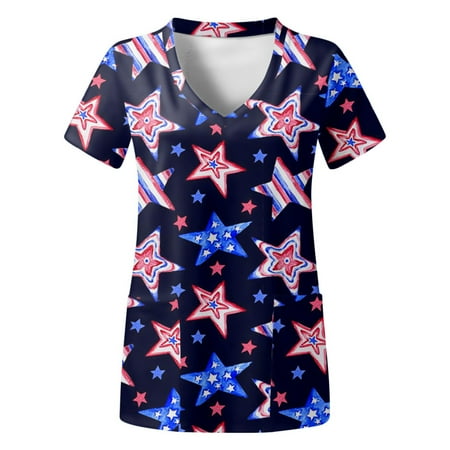 Women Scrubs Top Independence Day V Neck Short Sleeve Printed T Shirt Nurses Clothes With Pocket Spring Summer Daily Nursing Uniforms Nursing Care Working Uniforms
Women Scrubs Top Independence Day V Neck Short Sleeve Printed T Shirt Nurses Clothes With Pocket Spring Summer Daily Nursing Uniforms Nursing Care Working Uniforms