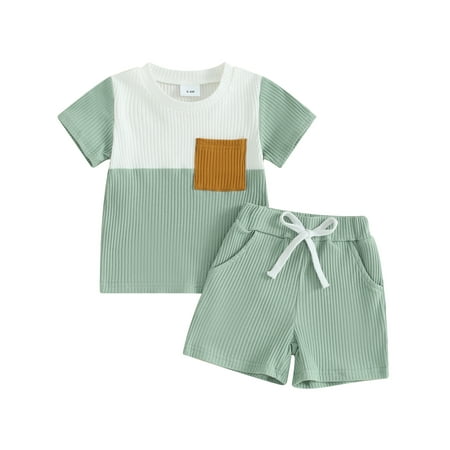 Fullvigor Toddler Boy Outfits Contrast Color Ribbed Knit T-Shirt Tops Elastic Waist Shorts Green 6-12 Months
Fullvigor Toddler Boy Outfits Contrast Color Ribbed Knit T-Shirt Tops Elastic Waist Shorts Green 6-12 Months