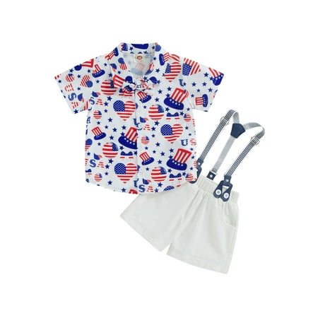 4th of July Outfit for Toddler Baby Boy Gentleman Clothes Short Sleeve Button Down Shirt with Bow Tie Suspender Overall Shorts
4th of July Outfit for Toddler Baby Boy Gentleman Clothes Short Sleeve Button Down Shirt with Bow Tie Suspender Overall Shorts