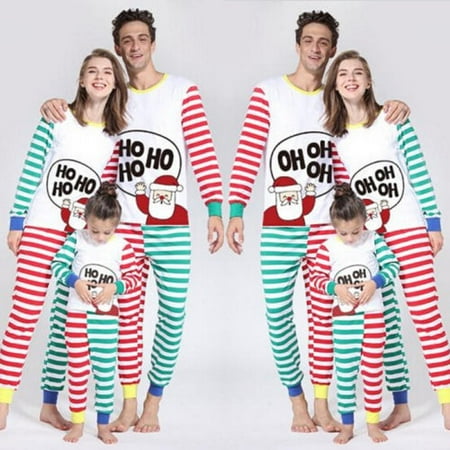 Family Xmas Matching 2PCS Pajamas Set Letter Top+ Striped Pant Family Sleepwear