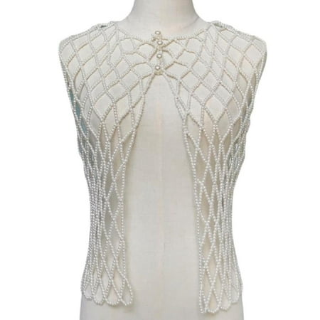 QUSENLON Women Crochet Hollow Out Mesh Vest Handmade Imitation Pearl Beaded Open Front Waistcoat Button Closure Decorative Sleeveless for Jacket Coat Harness Clubwear
QUSENLON Women Crochet Hollow Out Mesh Vest Handmade Imitation Pearl Beaded Open Front Waistcoat Button Closure Decorative Sleeveless for Jacket Coat Harness Clubwear