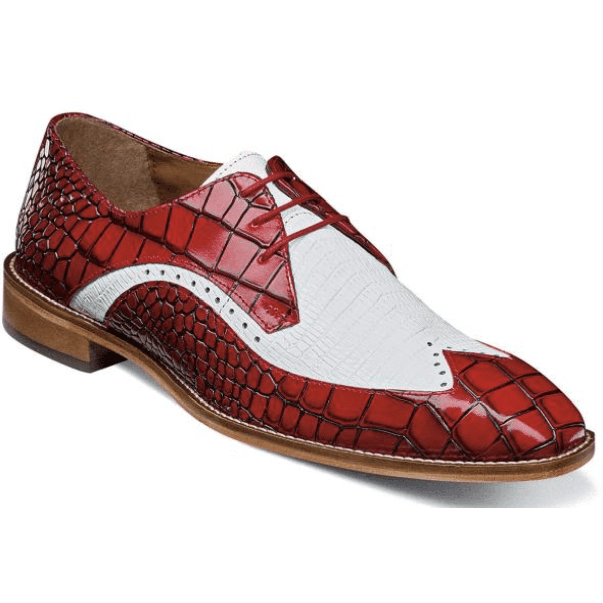 Stacy Adams Trazino Men Shoes Oxford White Red Crocodile Print Leather