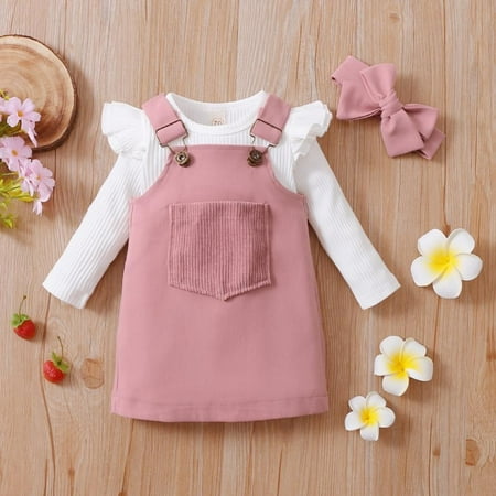Patgoal Newborn Girl Clothes Fashion 0-3Y Baby Girls Fall Clothes Long Sleeve Solid Jumpsuit Tops + Suspender Dress + Headband 3Pcs Outfit
Patgoal Newborn Girl Clothes Fashion 0-3Y Baby Girls Fall Clothes Long Sleeve Solid Jumpsuit Tops + Suspender Dress + Headband 3Pcs Outfit