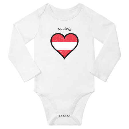 Austria Flag Heart Love Baby Long Sleeve Clothing Bodysuits (White 18 Months)