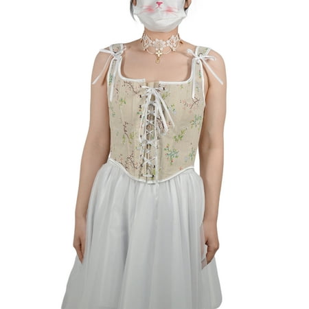 Suanret Women Lace Up Vest Vintage Floral Push Up Bustier Corset Crop Tops Tank Cami Summer Streetwear Creamy White Floral M
Suanret Women Lace Up Vest Vintage Floral Push Up Bustier Corset Crop Tops Tank Cami Summer Streetwear Creamy White Floral M