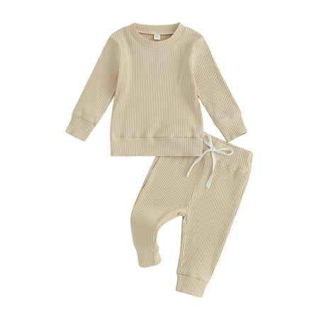 Infant Baby Ribbed Fall Outfits Solid Color Long Sleeve Sweatshirt Tops Elastic Waist Pants Set Winter Clothes 0-24 Months
Infant Baby Ribbed Fall Outfits Solid Color Long Sleeve Sweatshirt Tops Elastic Waist Pants Set Winter Clothes 0-24 Months