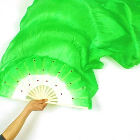 Women Dance Costume Bamboo Long Silk Fans Veil Silk Fan
