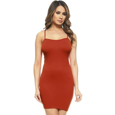 Lady s Solid Seamless Long Cami Top (Rust)