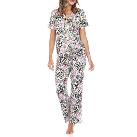 White Mark Women s Short Sleeve & Pants Tropical Pajama Set