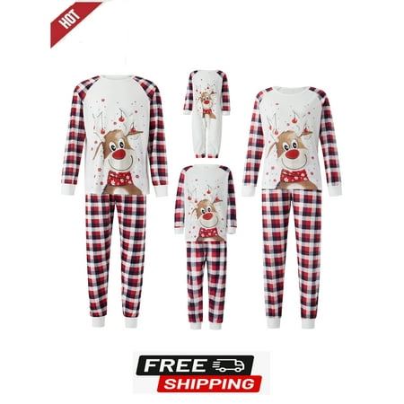 Christmas Pajamas for Family with Cartoon Elk Plaid Print Crew Neck Ribbed Cuffs Holiday Clothing
Christmas Pajamas for Family with Cartoon Elk Plaid Print Crew Neck Ribbed Cuffs Holiday Clothing