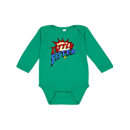 Inktastic Little Sister Superhero Gift Baby Girl Long Sleeve Bodysuit