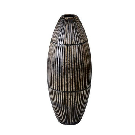 Villacera 83-DT5856 Handmade 15 in. Tall Oval Mango Wood Vase - Black
