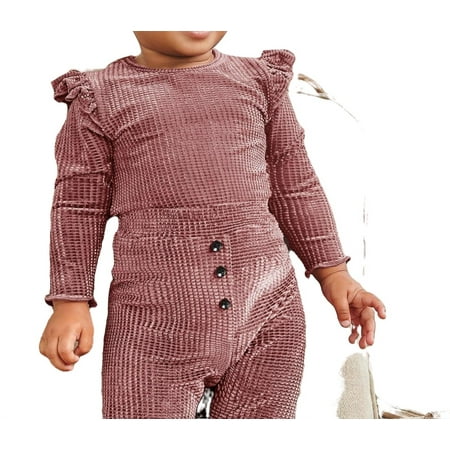 Casual Plain Round Neck Long Sleeve Dusty Pink Baby Sets (Baby s)