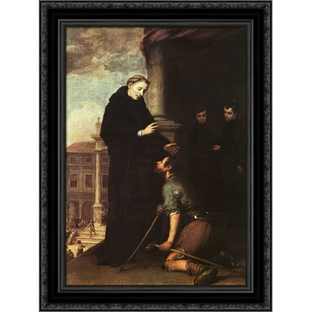 St. Thomas of Villanueva Distributing Alms 20x24 Black Ornate Wood Framed Canvas Art by Murillo, Bartolome
