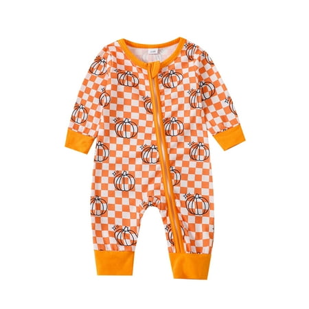Aojekbee Baby Girl Boy Halloween Romper Pumpkin Print Long Sleeve Full Length Zipper Jumpsuit for Fall
Aojekbee Baby Girl Boy Halloween Romper Pumpkin Print Long Sleeve Full Length Zipper Jumpsuit for Fall