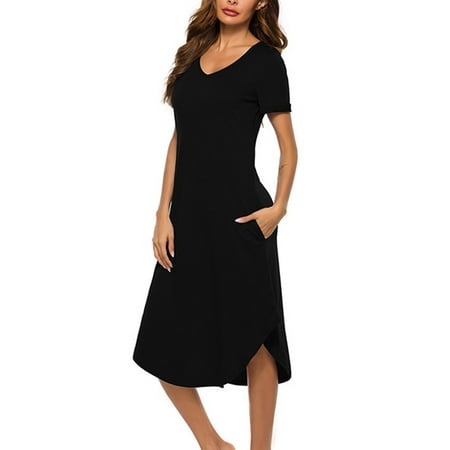 Casual Short Sleeve Pajama Dress Basic V-neck Plain Pocket Nightshirt Loose Baggy Sleep Roomy Lounge Dress
Casual Short Sleeve Pajama Dress Basic V-neck Plain Pocket Nightshirt Loose Baggy Sleep Roomy Lounge Dress