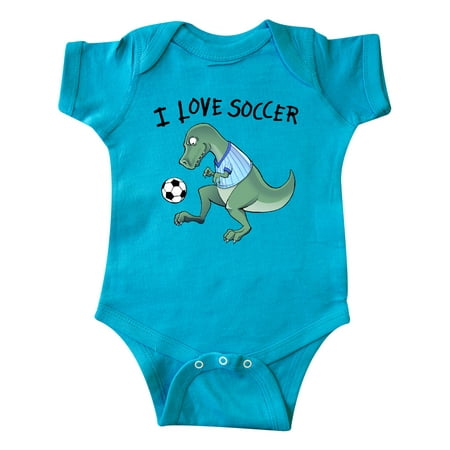Inktastic I Love Soccer-Dinosaur in Blue Gift Baby Boy or Baby Girl Bodysuit