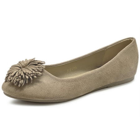 Ollio Women s Shoes Faux Suede Flower Ribbon Ballet Flats ZM1705