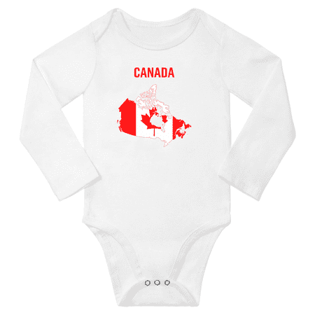 Canada Flag Map Baby Long Slevve Rompers Bodysuit (White 18-24 Months)