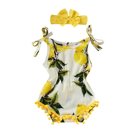 KIMI BEAR Infant Girls Outfits Cute Sleeveless Lemon Print Triangle Romper+Headband 2PCs Set 12-18 Months Yellow
KIMI BEAR Infant Girls Outfits Cute Sleeveless Lemon Print Triangle Romper+Headband 2PCs Set 12-18 Months Yellow