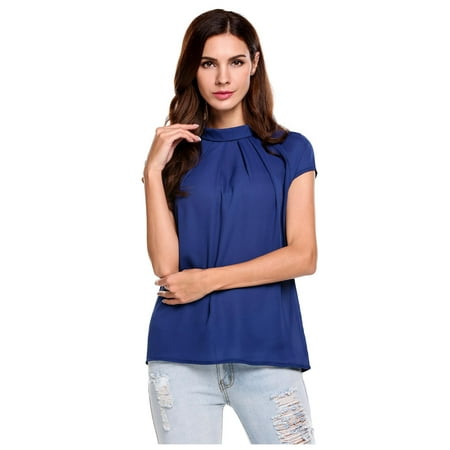 Clearance! Women Casual O-Neck Short Sleeve Solid See-through Chiffon Shirt SPTE