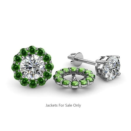 Green Garnet Halo Jacket for Stud Earrings 0.66 ct tw in 14K White Gold